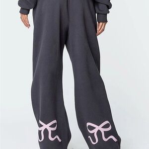 Edikted Gray Sweatpants with Pink Bow Detail